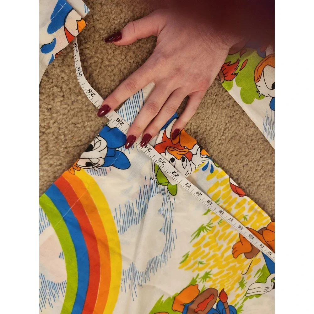 Vtg Disney Set Of 4 Curtains Fabric Rainbow Clouds Donald Mickey Mouse #P290